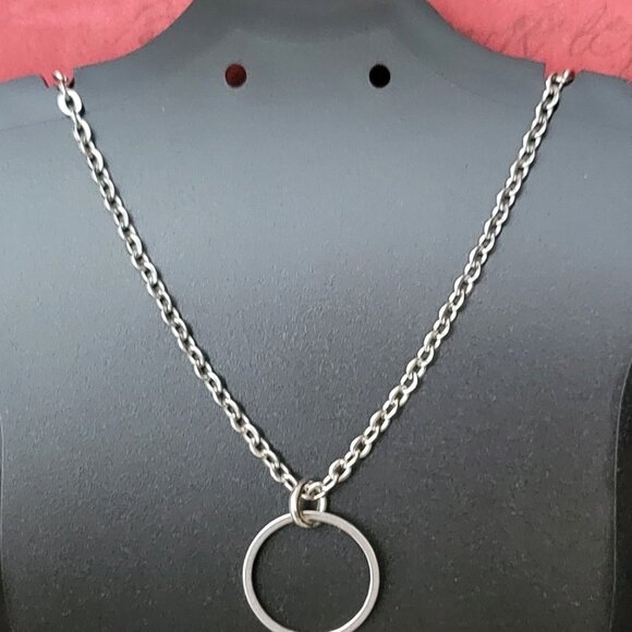 CIRCLE Stainless Steel Charm Chain Necklace 18" Minimalist 14mm round - Picture 7 of 16